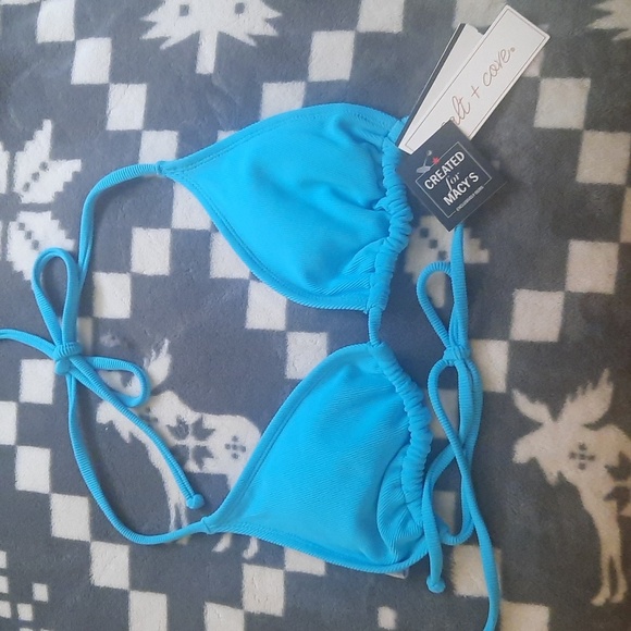 Salt + Cove Macy's NWT Turquoise Halter Triangle Strappy Bikini Top Size Large - Picture 1 of 10